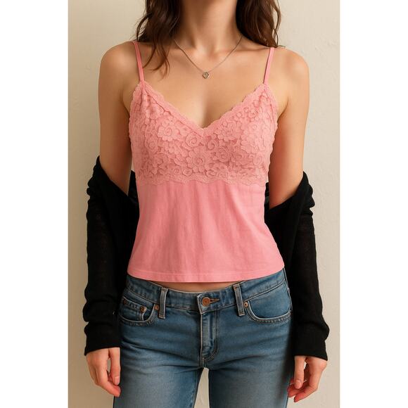 Express Tops - VTG Express Y2K Pink Lace Cami Fairycore Coquette Babydoll Lingerie Slip XS